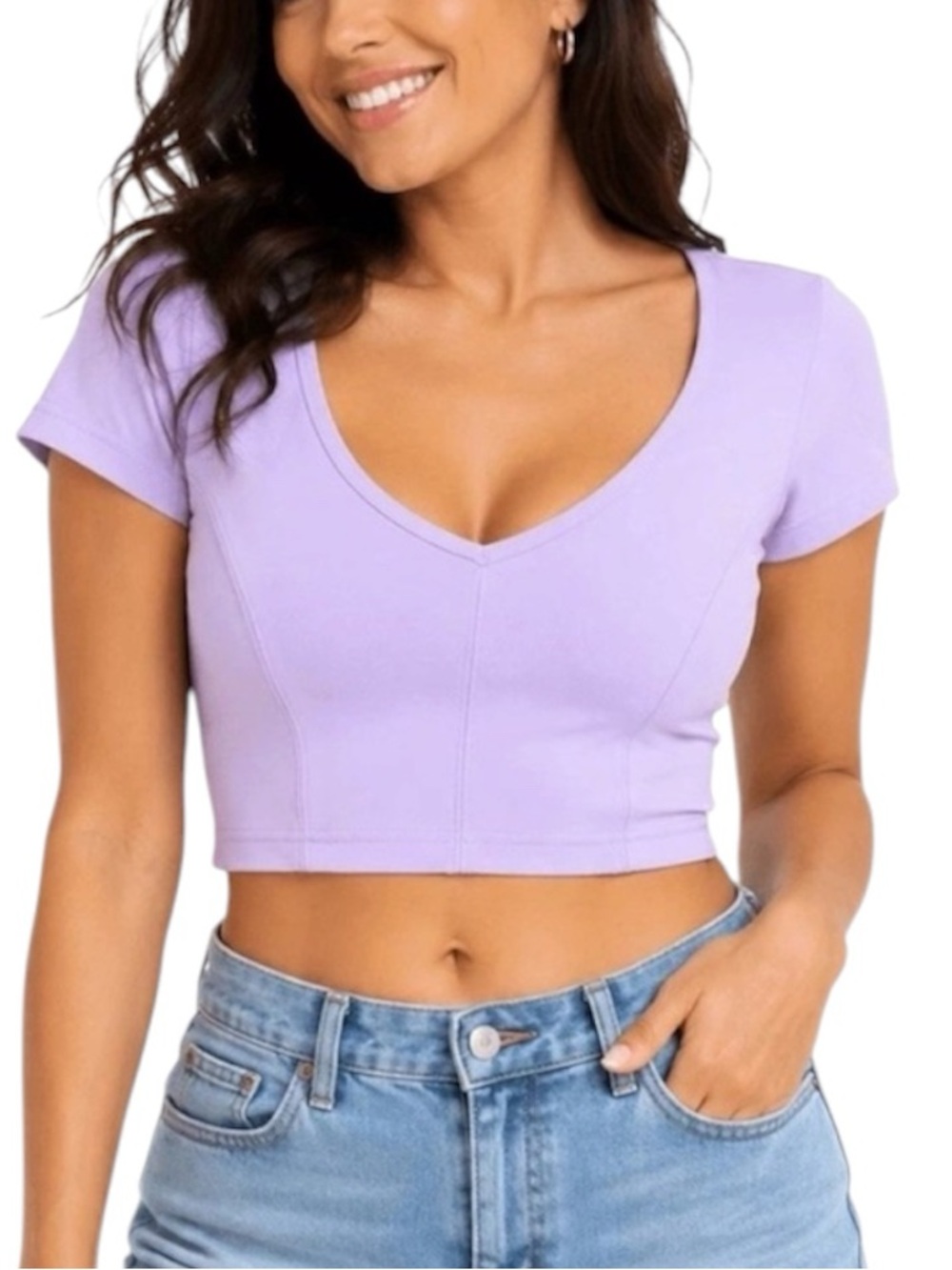 Aerie Goals Purple V Neck Ribbed Crop Top